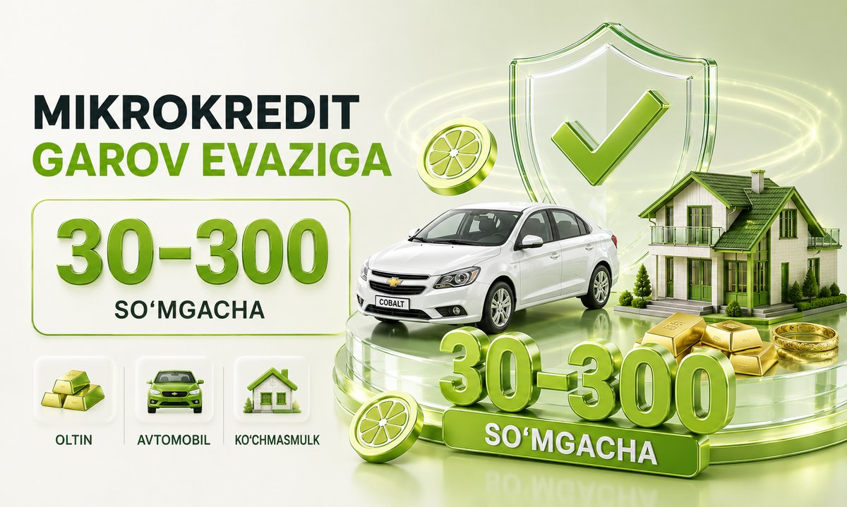 Garov evaziga mikrokredit — 30 dan 300 mln so'mgacha