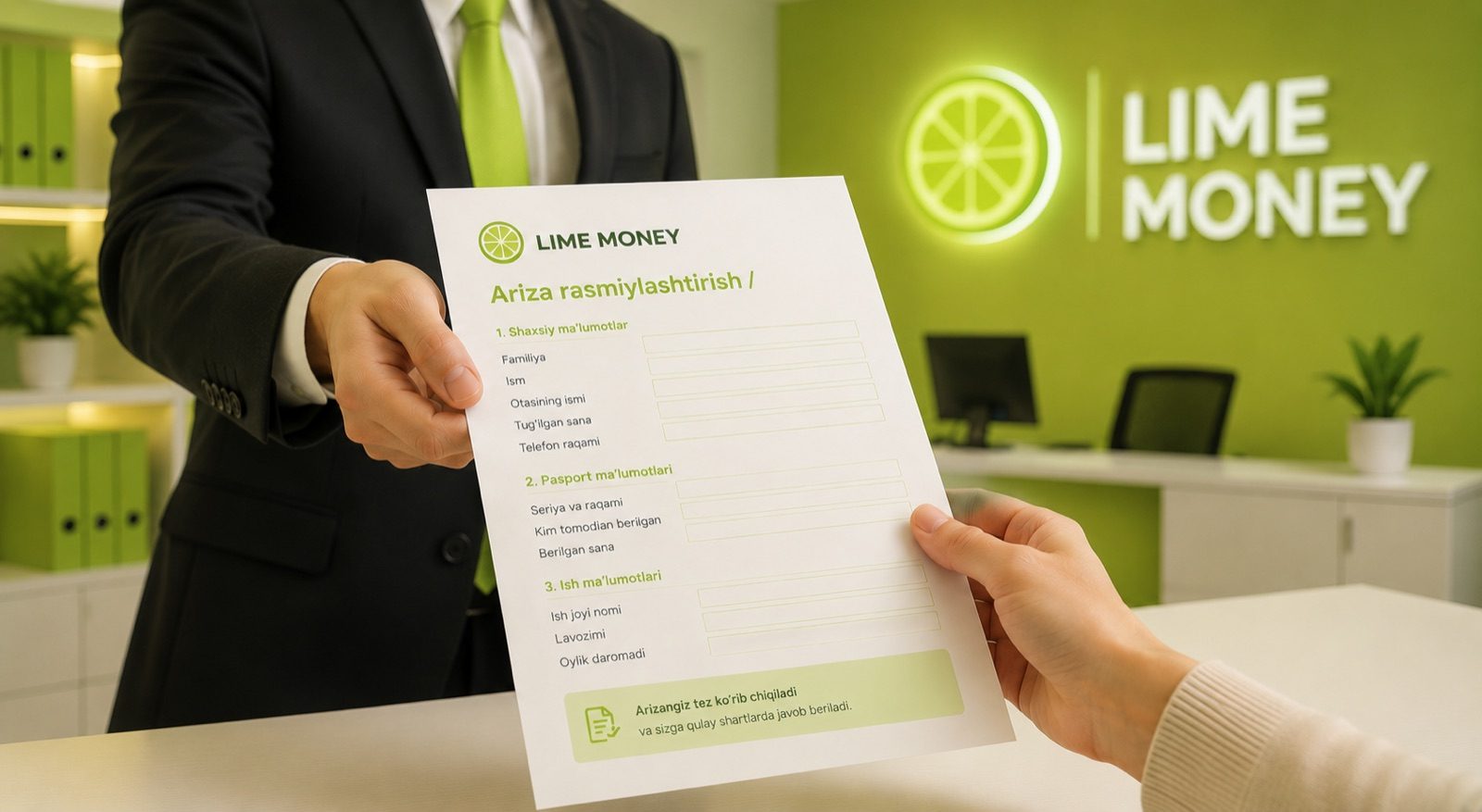 Lime Money'da ariza rasmiylashtirish